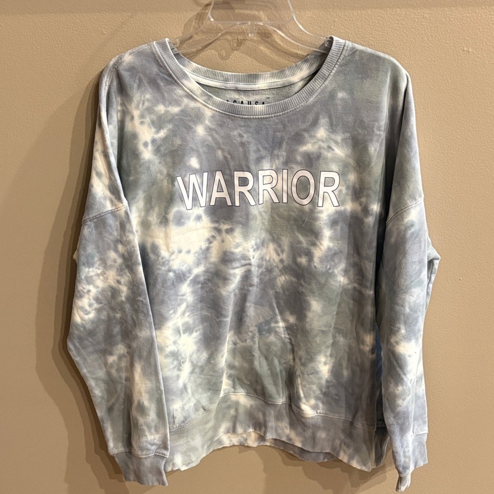 NWT LACAUSA Tie-Dye Sweatshirt OVERSIZED WORRIOR print gray gen white Large